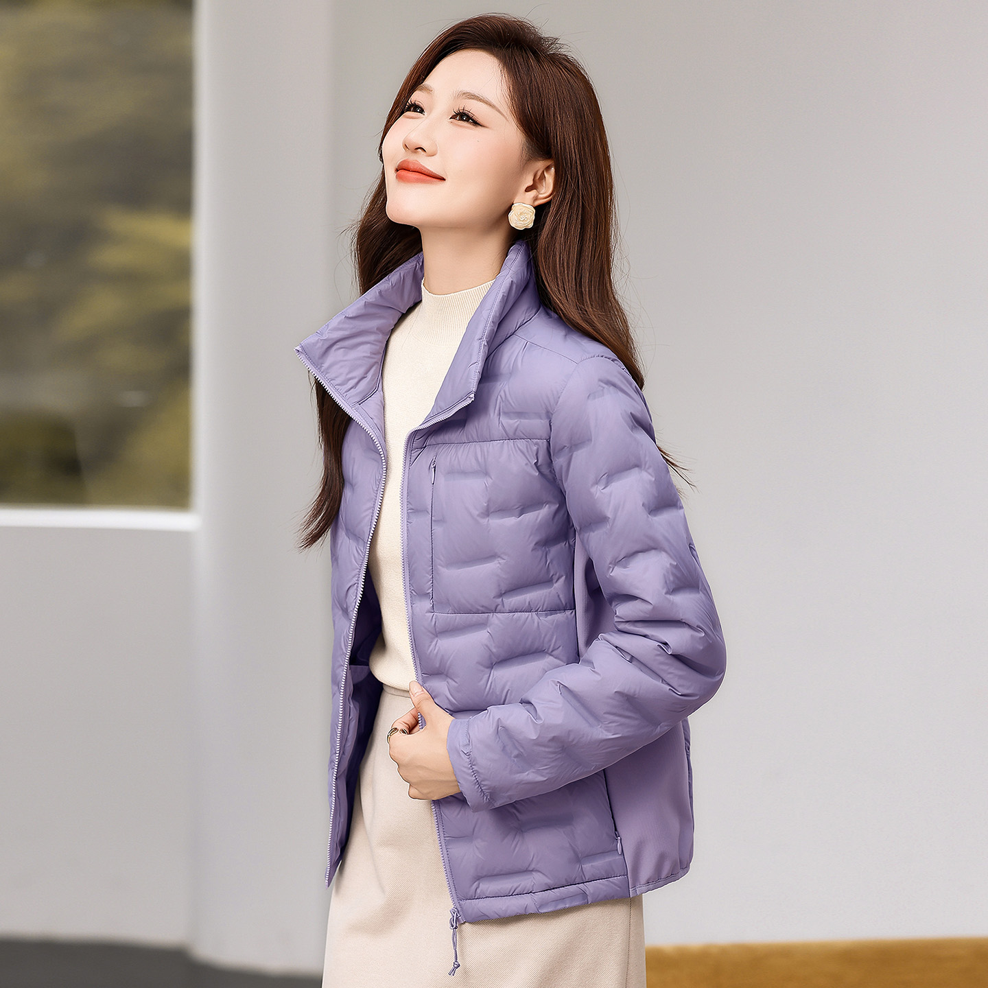 立领轻薄内胆羽绒服女2025新款冬季爆款洋气保暖鸭绒妈妈紫色外套