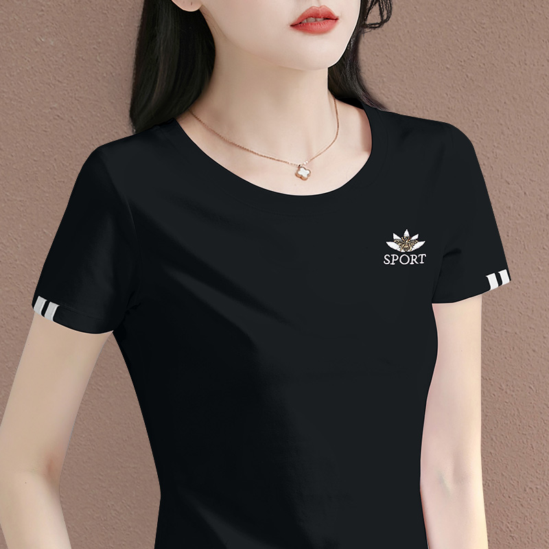 黑色短袖t恤女2025新款夏季爆款修身显瘦上衣正肩半袖衣服体恤衫