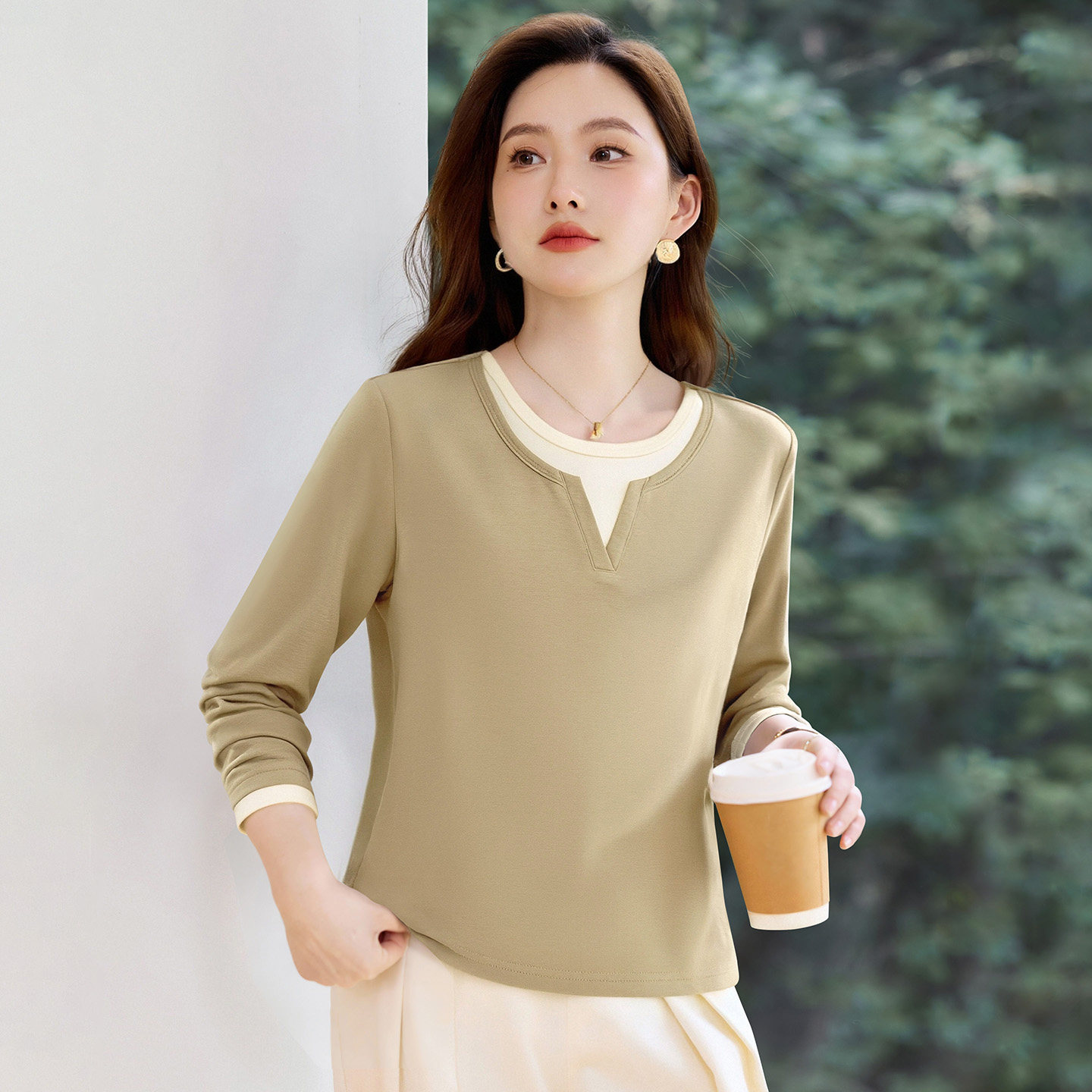 春秋款正肩长袖t恤女2026新款内搭可外穿时尚洋气红色打底衫上衣