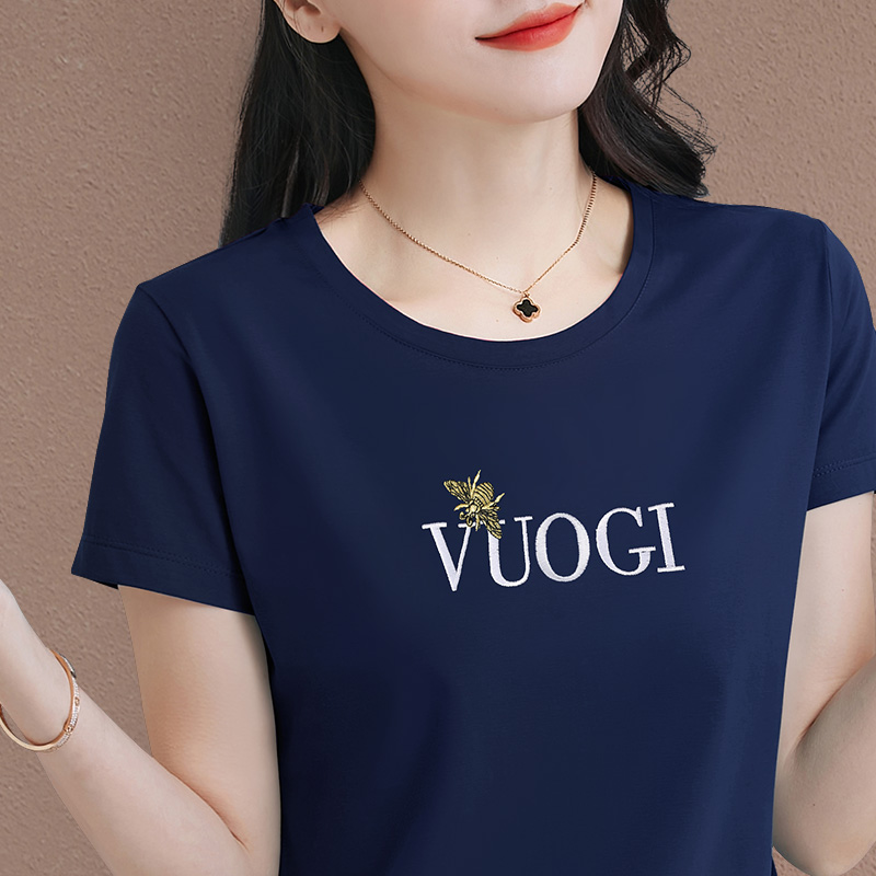 短袖t恤女夏季薄款2024年新款高档修身半袖上衣短款正肩品牌体恤