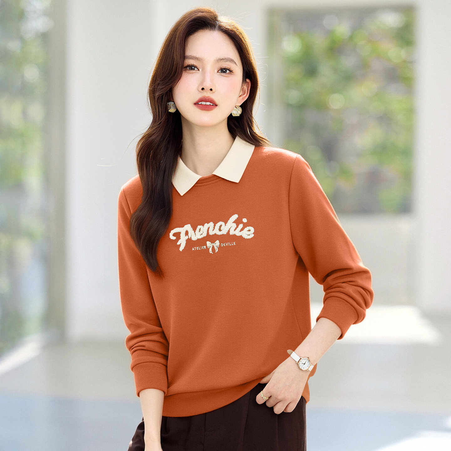 无帽卫衣女款2026新款春秋设计感小众薄款正肩宽松小个子洋气上衣