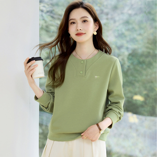 春秋爆款圆领卫衣女2026年新款时尚洋气正肩显瘦无帽套头上衣外套