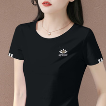 黑色短袖t恤女2025新款夏季爆款女装中年上衣正肩半袖圆领体恤衫