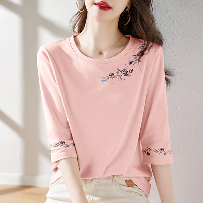 纯棉夏季2025年新款七分袖t恤女