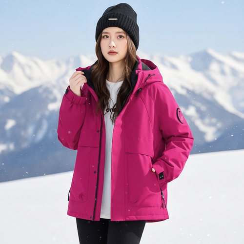 冬季中长款连帽冲锋衣羽绒服女