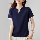 减龄上衣半袖 正肩v领短袖 体恤 爆款 高端洋气女装 t恤女2026新款 夏季