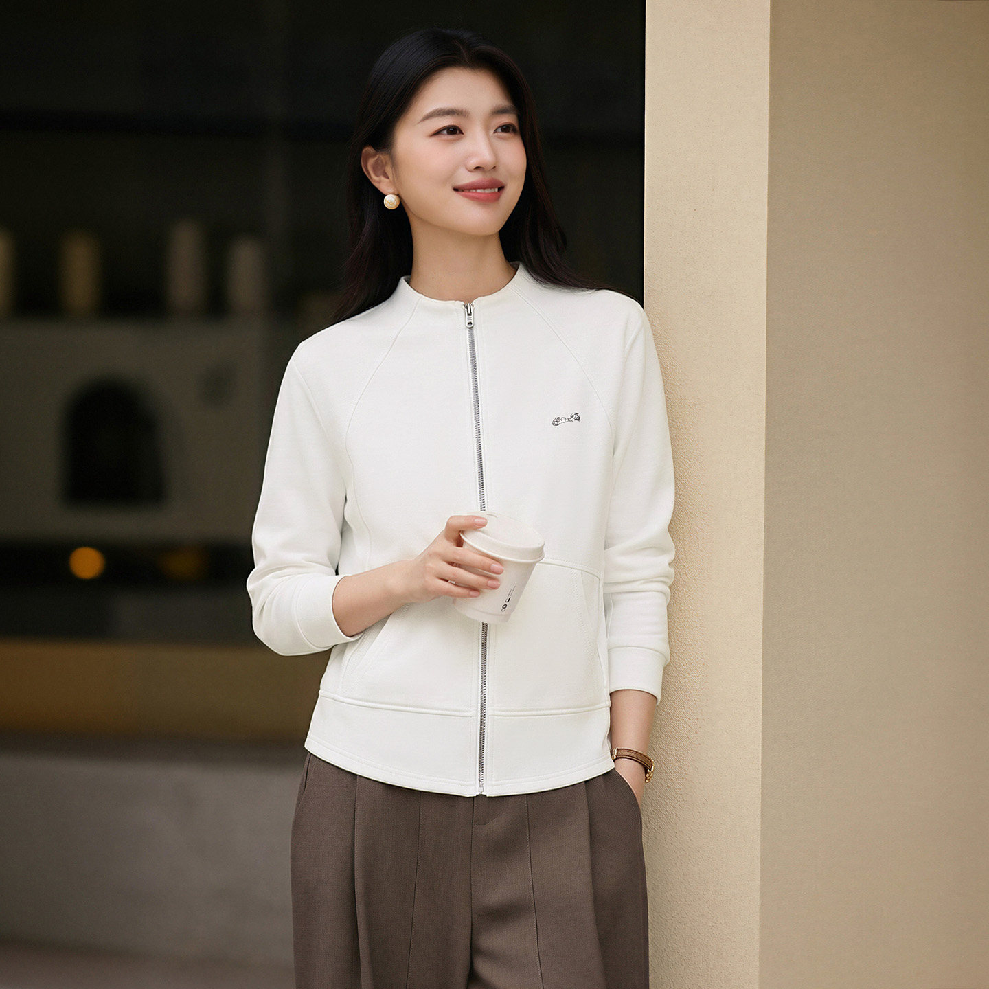 立领正肩外套女秋季时尚洋气休闲