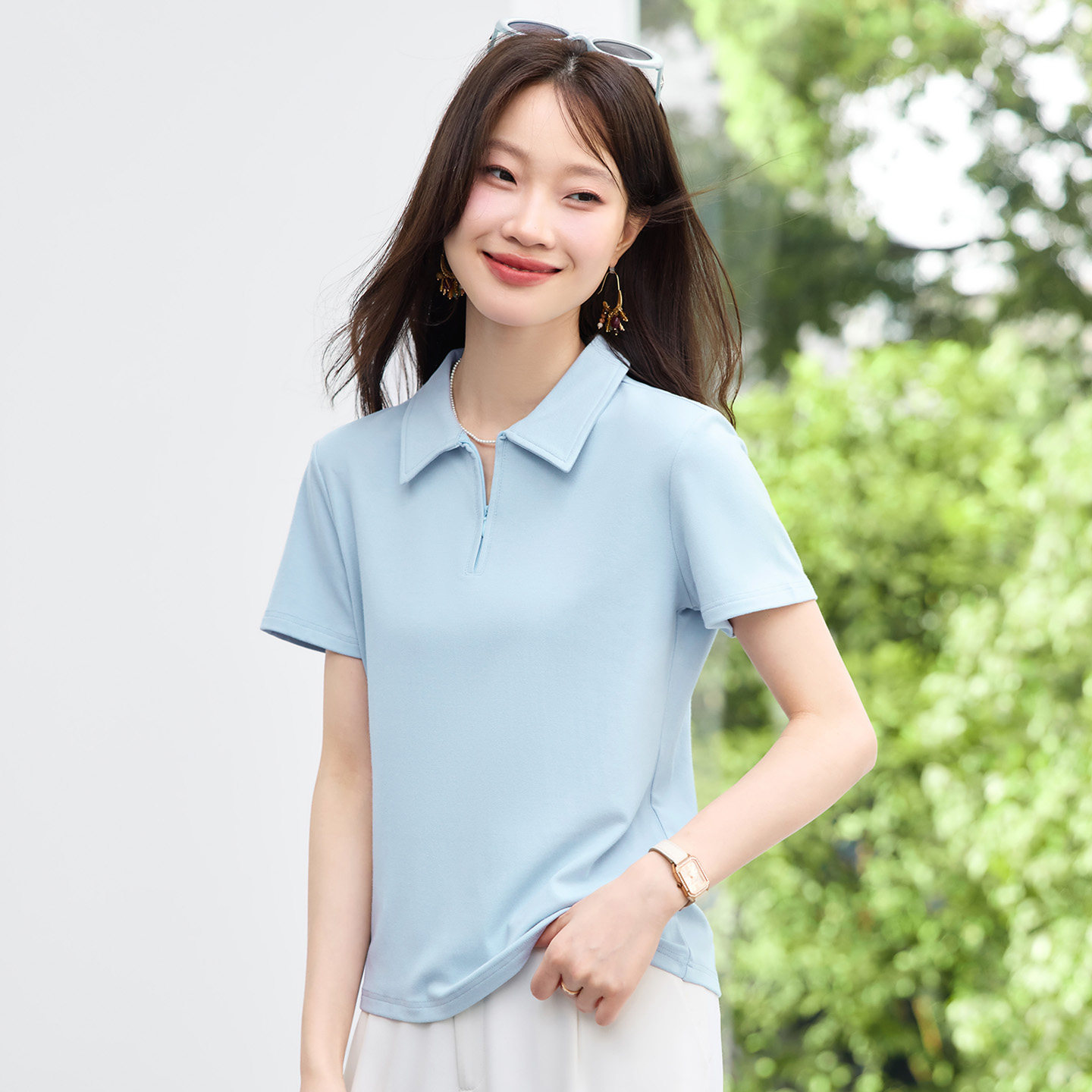 半拉链短袖polo衫t恤女2026新款夏季超好看半袖气质显瘦翻领上衣
