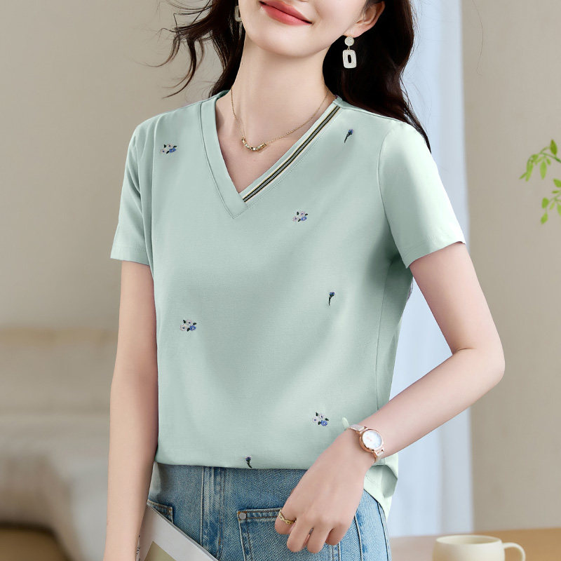 v领正肩短袖t恤女2026新款夏季高端女装爆款上衣洋气半袖显瘦体恤