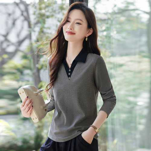 假两件正肩长袖t恤女打底衫