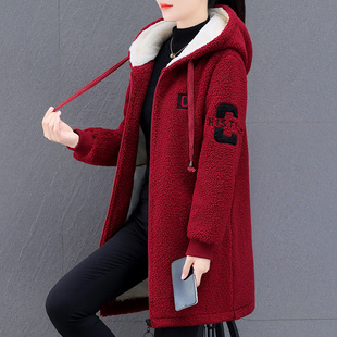 连帽中长款卫衣女加绒加厚2022年新款秋冬宽松洋气中年开衫外套厚