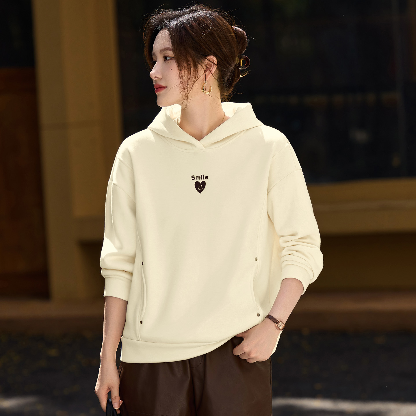 连帽卫衣女秋冬加绒加厚时尚洋气