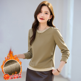 长袖t恤女秋冬加绒保暖内搭打底衫2025新款高级感洋气小个子上衣