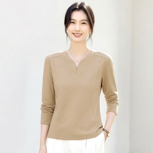 正肩长袖t恤女春秋内搭打底衫2026新款爆款洋气女装修身显瘦上衣