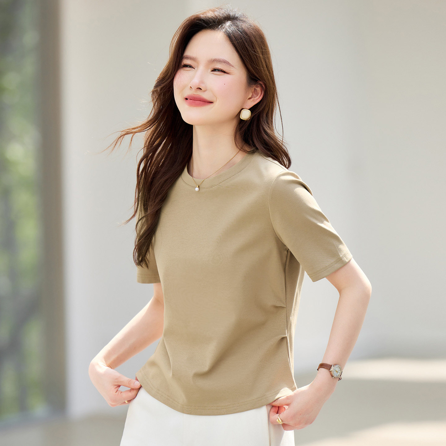 正肩短袖t恤女2026新款夏季爆款高端女装修身上衣显瘦半袖体恤衫