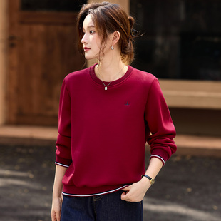 红色正肩女士卫衣加绒加厚2025新款秋冬爆款时尚洋气无帽上衣外套