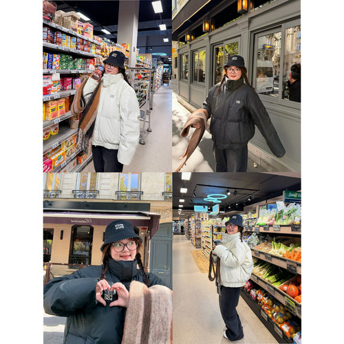 老章和小胖PONGKIKI面包服皮感大羽绒服女大码宽松立领羽绒外套冬