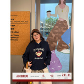 老章和小胖PONGKIKI奶钱小熊满绣连帽卫衣女大码 秋冬内搭外穿帽衫