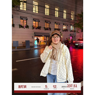 宽松甜妹帽衫 老章和小胖PONGKIKI奶油波点卫衣连帽外套女大码 冬季