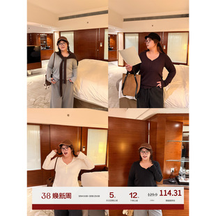 老章和小胖PONGKIKI秋冬万能鸡心领打底T恤女大码亲肤显瘦上衣秋