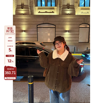 老章和小胖PONGKIKI夹棉灯芯绒夹克外套女大码冬季保暖复古飞行服