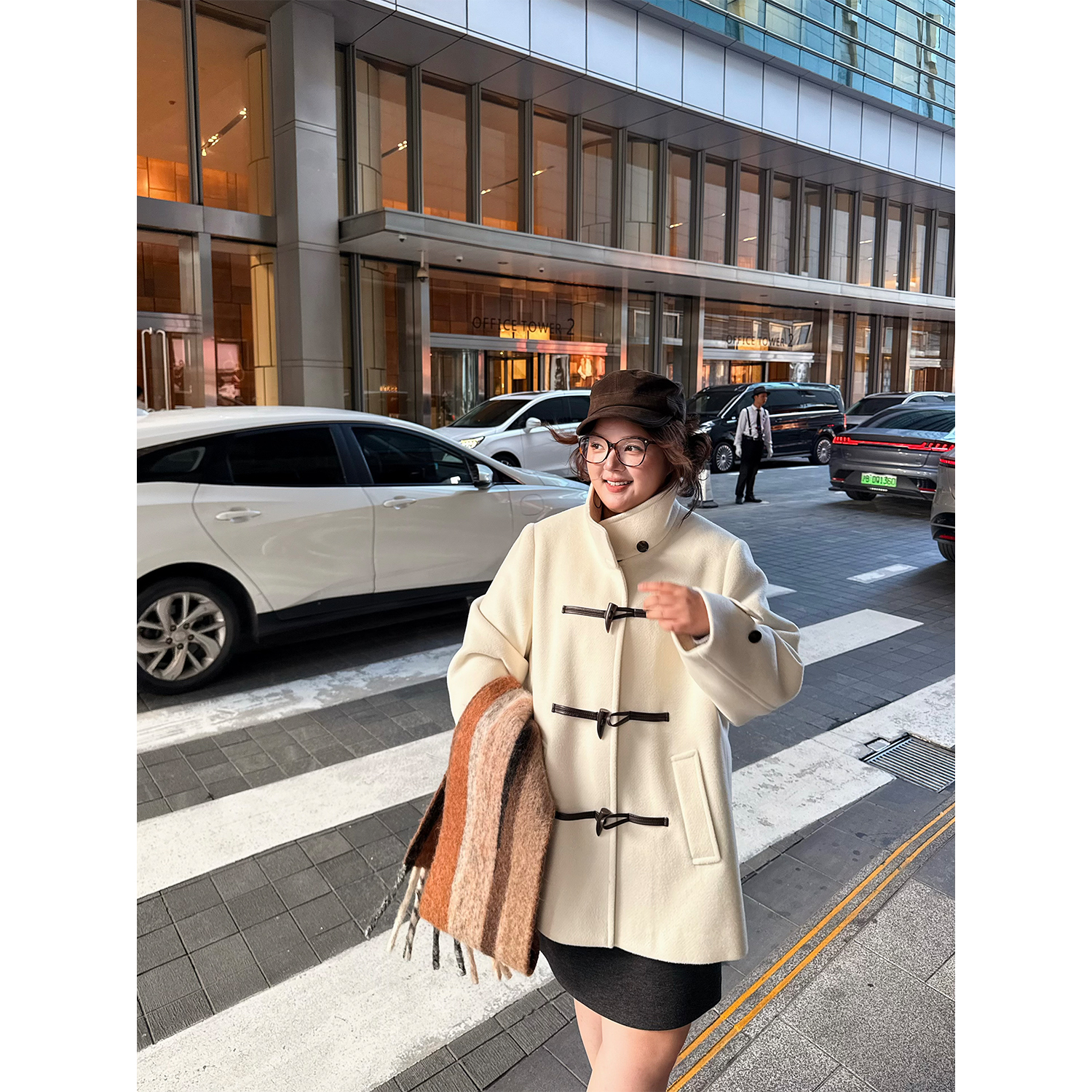 老章和小胖PONGKIKI富家千金牛角扣大衣女大码韩版学院风呢大衣冬