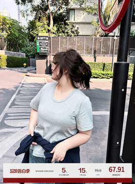 老章和小胖PONGKIKI慵懒正肩T大码四色短袖t恤女夏季胖mm显瘦体恤
