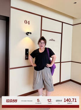 老章和小胖PONGKIKI小男孩工装短裤女夏大码胖mm显瘦宽松休闲裤