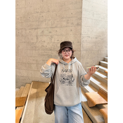 老章和小胖PONGKIKI巴黎小狗套头卫衣宽松慵懒风oversize无帽上衣