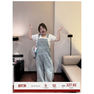 夏胖mm连体裤 老章和小胖PONGKIKI复古学院背带裤 牛仔裤 工装 女大码