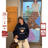 老章和小胖PONGKIKI奶钱小熊满绣连帽卫衣女大码 秋冬内搭外穿帽衫