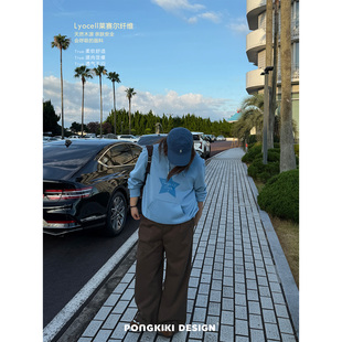 老章和小胖PONGKIKI莱赛尔香蕉裤大码胖mm可可棕高腰女弯刀休闲裤