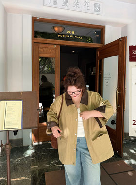 老章和小胖PONGKIKI巴恩风复古外套春秋新款胖mm廓形显瘦气质风衣