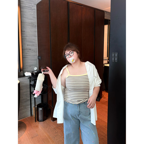 老章和小胖PONGKIKI复古少女吊带女大码夏季条纹宽松显瘦针织背心