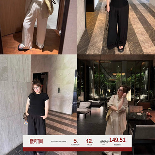 胖mm宽松显瘦休闲长裤 阔腿裤 女大码 老章和小胖PONGKIKI亚麻呼吸裤