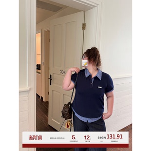 女 短袖 老章和小胖PONGKIKI假两件美式 复古T字母印花显瘦胖mm大码