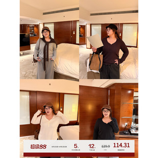 老章和小胖PONGKIKI秋冬万能鸡心领打底T恤女大码亲肤显瘦上衣秋