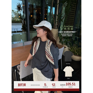 老章和小胖PONGKIKI大码 自然零感落肩T恤胖mm亲肤绒感上衣夏 女装