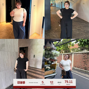 老章和小胖PONGKIKIsk*ms修身运动T恤女大码正肩体恤百搭上衣夏
