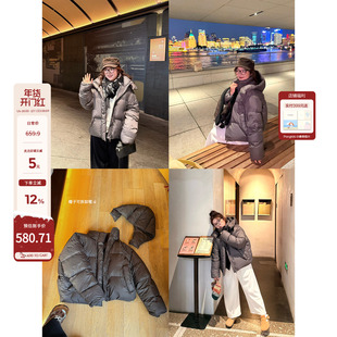 老章和小胖PONGKIKI软fufu可拆卸帽泡芙羽绒服女大码90羽绒短外套