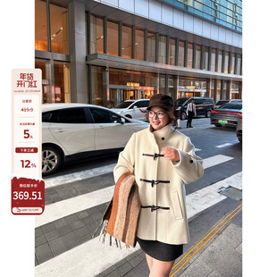 老章和小胖PONGKIKI富家千金牛角扣大衣女大码韩版学院风呢大衣冬