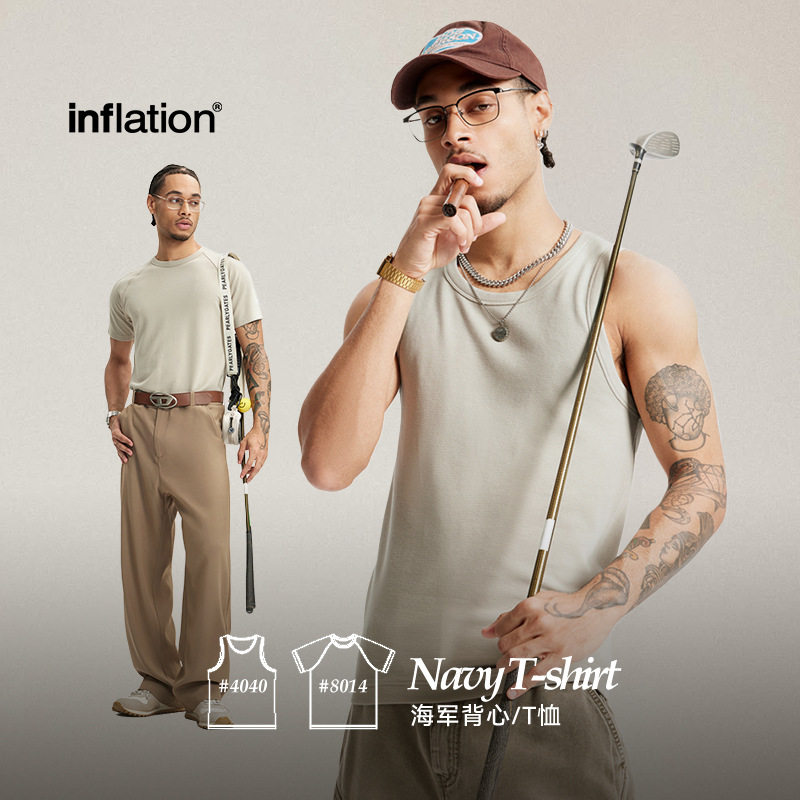 270G弹力紧身海军T恤背心春夏新品美式ins重磅修身纯色百搭短袖男