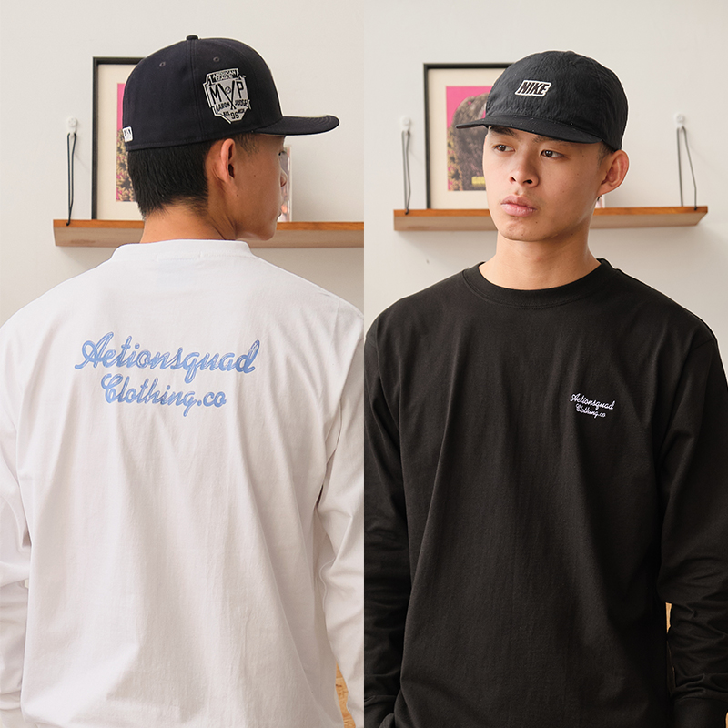 ACTIONS两件套立体英文印花纯棉基础款打底衫美式宽松情侣长袖T恤