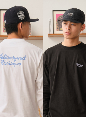 ACTIONS两件套立体英文印花纯棉基础款打底衫美式宽松情侣长袖T恤