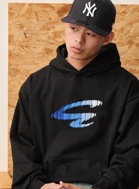 ACTIONS折射渐变A标刺绣重磅毛圈连帽卫衣短宽廓形宽松套头帽衫潮