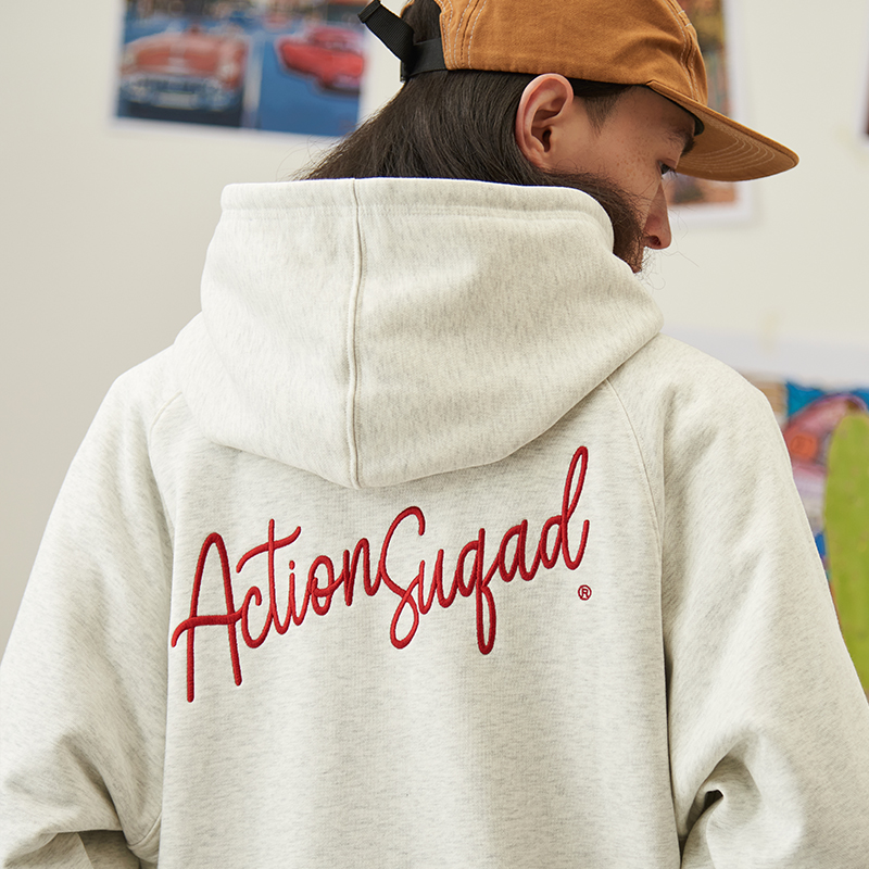 ACTIONS美式复古刺绣连帽卫衣