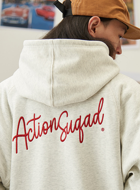 ACTIONS 秋冬季400G重磅刺绣毛圈连帽卫衣美式复古宽松帽衫男潮牌