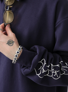 ACTIONS美式复古涂鸦主题亲肤绒重磅翻领POLO衫长袖T恤秋季上衣男