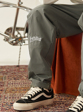 ACTIONS 秋季新款刺绣简约运动宽松直筒锥形腰带速干男士休闲长裤