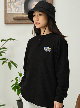 ACTIONS美式飞艇刺绣重磅华夫格纯棉插肩宽松男女长袖T恤上衣潮牌